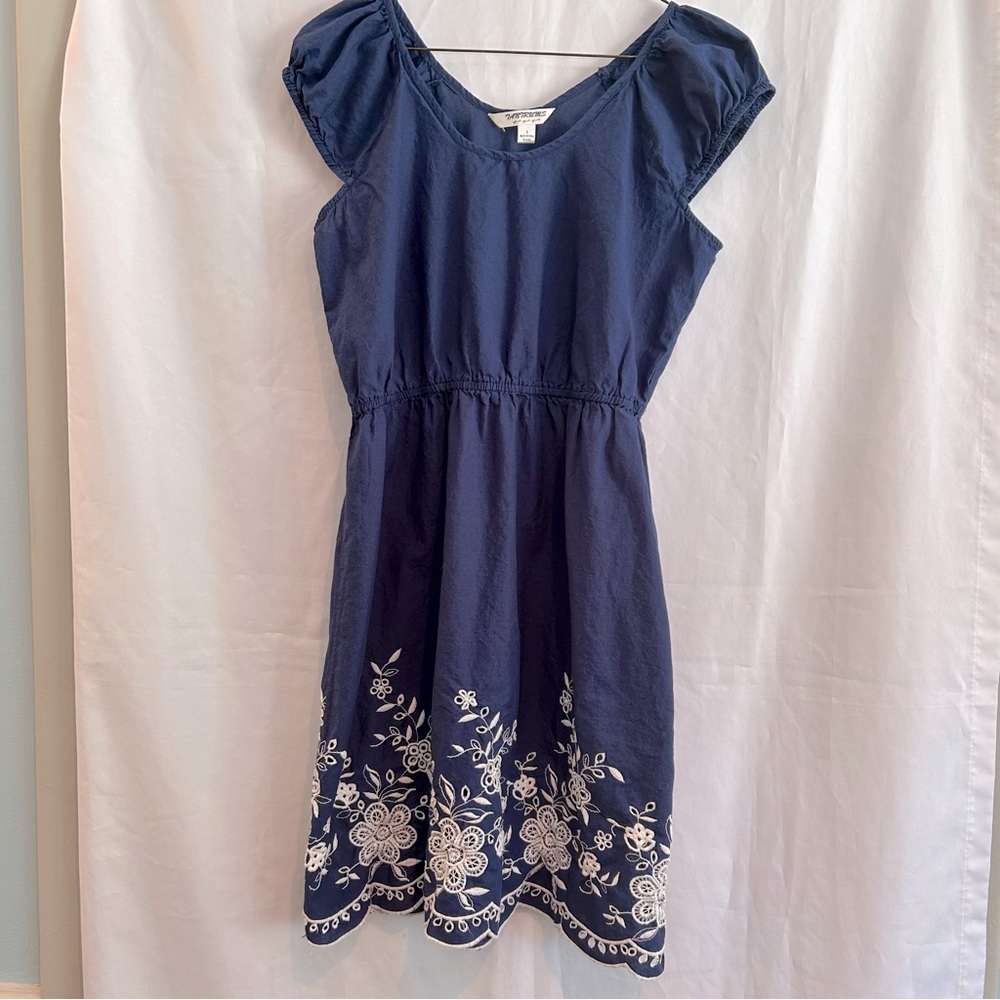 100% cotton, blue and cream embroidered dress